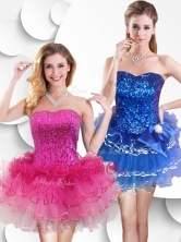 Hot Sale Short Strapless Dama Dress with Sequins and Ruffles SWPD008FB-1FOR