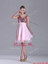 Latest V Neck Sequined Decorated Bodice Dama Dress in Baby Pink THPD113FOR