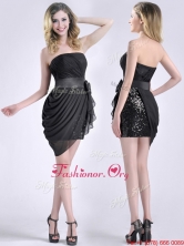 Lovely Column Bowknot Short Dama Dress in Chiffon and Sequins THPD071FOR