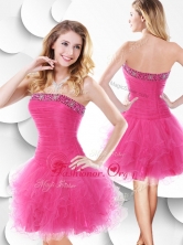 Luxurious Strapless Hot Pink Dama Dress with Beading and Ruffles SWPD006FBFOR