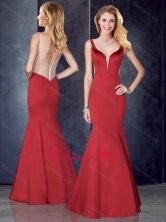 Mermaid Straps Satin Red Dama Dress with See Through Back PME1928FOR