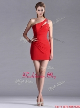 New Arrivals Side Zipper One Shoulder Red Dama Dress with Beading THPD014FOR