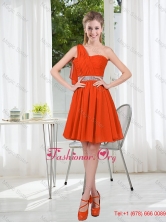 Rust Red One Shoulder Dama Dresses with Beading and Belt BMT001A-8FOR