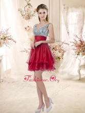 Wonderful Straps Sequins and Ruching Dama Dresses in Wine Red BMT072-6FOR 