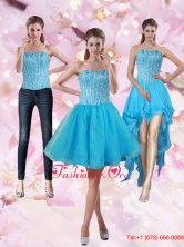 2015 Puffy Aqua Blue Strapless Short Prom Dresses with Beading PDZY690TZB1FOR