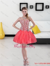 2015 Remarkable Beading Mini Length Quinceanera Dresses in Coral Red QDDTA39003FOR