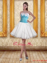 2015 White Sweetheart Prom Dresses with Blue Embroidery  QDML059TZCFOR