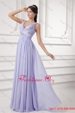 2016 Spring Beautiful Elegant Empire Lavender V-neck Long Chiffon Prom Dress with Beading FFPD01036FOR