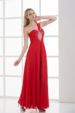 2016 Spring Beautiful Empire One Shoulder Floor-length Chiffon Red Prom Dress FVPD173FOR