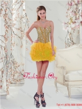 2016 Spring Beautiful Unique Beading and Ruffles Prom Gown Dresses in Yellow QDDTA5002-1FOR