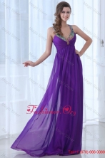 2016 Summer Pretty Empire Eggplant Purple Beading Straps Ruching Chiffon Prom Dress FFPD0510FOR