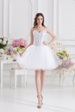 A-line Rhinestone Sweetheart Knee-length Prom Dress in White FVPD244FOR