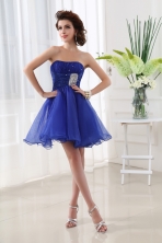 A-line Strapless Beading and Ruching Organza Sexy Prom Dress in Blue FVPD057FOR