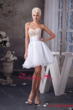 Beaded and Ruched White Organza Prom Dresses of Mini-length WD4-935FOR