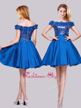 Beautiful Off the Shoulder Royal Blue Prom Dress with Appliques and Sequins PME2006FOR