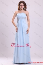 Blue Empire Strapless Brush Train Beading Chiffon Prom Dress with Backless FFPD0446FOR