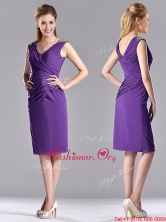 Cheap Column V Neck Knee-length Short Prom Dress in Purple THPD294FOR