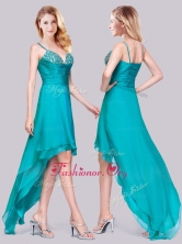 Classical High Low Beaded Bust Side Zipper Prom Dress in Teal PME2014FOR