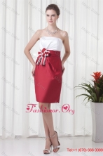 Column Strapless Red and White Mini-length Ruching Discount Sexy Prom Dress FFPD01027FOR