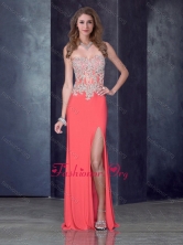 Column Watermelon Red Prom Dress with High Slit and Appliques PME1890-2FOR