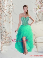 Comfortable High Low Beaded Turquoise Discount Sexy Prom Dresses for 2016 QDDTA5004-5FOR