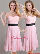 Discount Empire Pleated and Black Belted Prom Dress in Baby Pink THPD229FOR