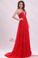 Discount Sexy Chiffon Romantic Empire Red Strapless Brush Train Beading 2016 Prom Dress FFPD0467FOR