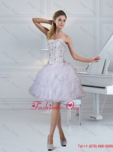Elegant Strapless White Prom Dresses with Ruffles and Beading QDZY152TZCFOR