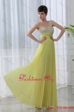 Empire Beading Sweetheart Beading Pleats Yellow Prom Dress FVPD013FOR