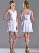 Fashionable See Through Scoop White Prom Dress with Ruching THPD120FOR
