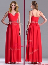 Fashionable V Neck Ankle Length Prom Dress with Beaded Decorated Waist THPD323FOR