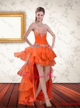 High Low Sweetheart Orange Prom Dresses with Ruffles and Beading QDZY061TZBFOR