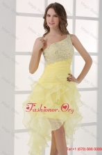 Light Yellow One Shoulder Asymmetrical Organza Prom Dress with Beading FFPD0733FOR