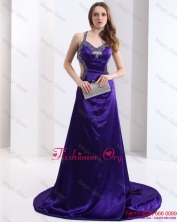 Luxurious 2015 Halter Top Purple Criss Cross Prom Dresses with Court Train  WMDPD208FOR