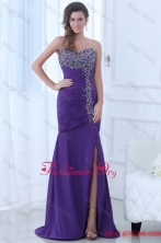 Mermaid Eggplant Purple Sweetheart High Slit Beading Chiffon Prom Dress FFPD0524FOR