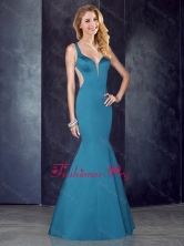 Mermaid Straps Teal Satin Prom Dress with See Through Back PME1928-2FOR