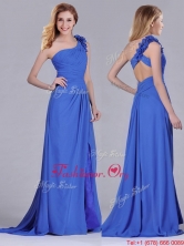 Modest Beaded and Applique Criss Cross Prom Dress with Brush Train THPD143FOR