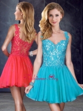 New Style Straps Short Teal Prom Dress with Appliques PME1901FOR