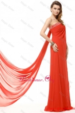 Orange Red Strapless Beading and Ruching Chiffon Prom Dress FFPD0502FOR