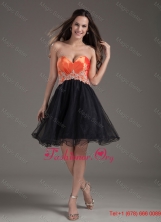 Orange Red and Black A-line Sweetheart Mini-length Organza Appliques Prom Dress WYNK005FOR