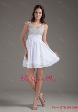 Perfect A-Line Straps 2016 Fall CheapShort White Prom Dress with Beading WYNK001-1FOR