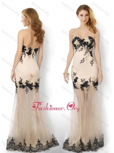 Popular Tulle Column Applique Prom Dress in Champagne PME1967FOR
