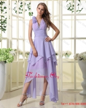 Pretty Empire V Neck Prom Dresses with High Low in Lavender DBEE450FOR