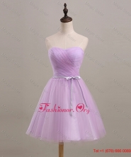 Pretty Ruching and Belt Short Prom Dresses in Lilac for 2016 DBEES295FOR