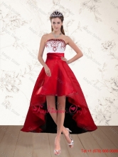 Pretty White And Wine Red High Low Strapless Prom Dresses with Embroidery PDZY535TZBFOR