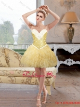 Romantic Beaded and Ruffles Prom Dresses in Gold for Cocktail SJQDDT82003FOR