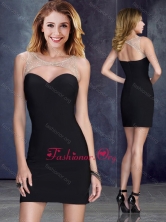 Sexy Beaded Top Elastic Woven Satin Prom Dress in Black PME1946FOR