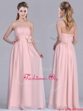 Sexy Chiffon Handcrafted Flowers Long Prom Dress in Baby Pink THPD022FOR