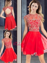 Sexy Scoop Beaded Red Short Prom Dress with Cap Sleeves PME1991FOR