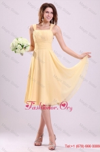 Simple Yellow Bridesmaid Dress with A-line Straps Tea-length  FFPD0309FOR